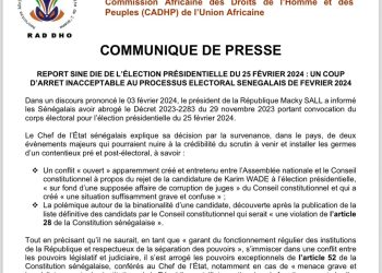 Réaction de la RADDHO au « report injustifié » de l’élection présidentielle au Sénégal