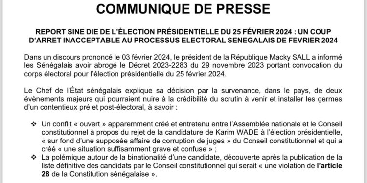 Réaction de la RADDHO au « report injustifié » de l’élection présidentielle au Sénégal