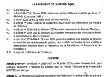 Le document portant abrogation de la dissolution du parti Pastef désormais rendu public